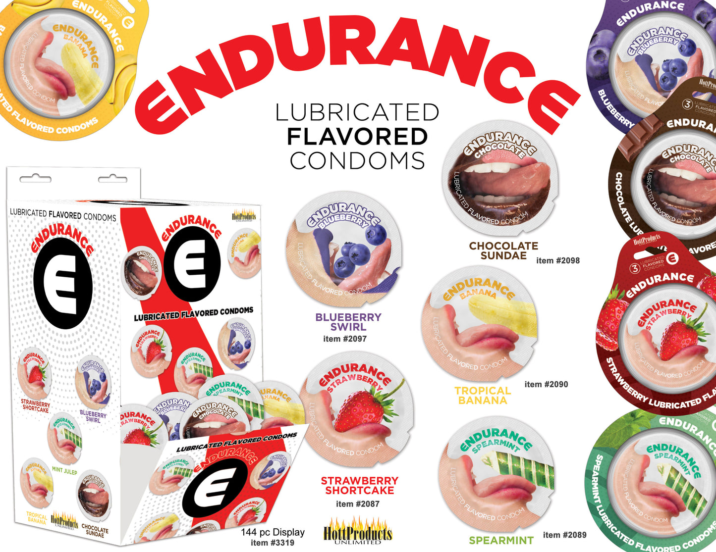 Endurance Condoms - 144 Count Wall Mount Display - Assorted Flavors HTP3319-D