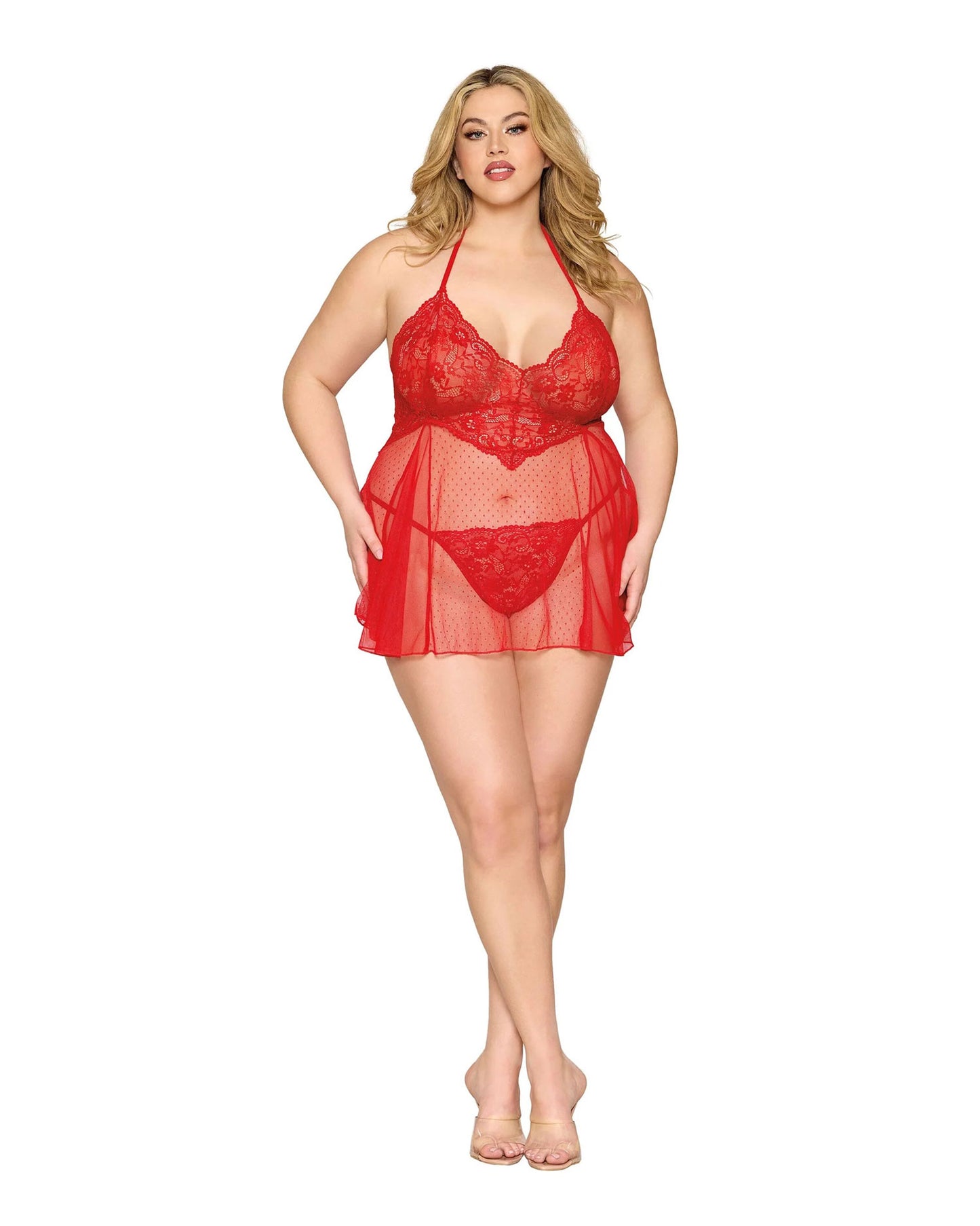 Babydoll and G-String Dmnd - One Size Queen - Red DG-13524XPNSTAOSQ