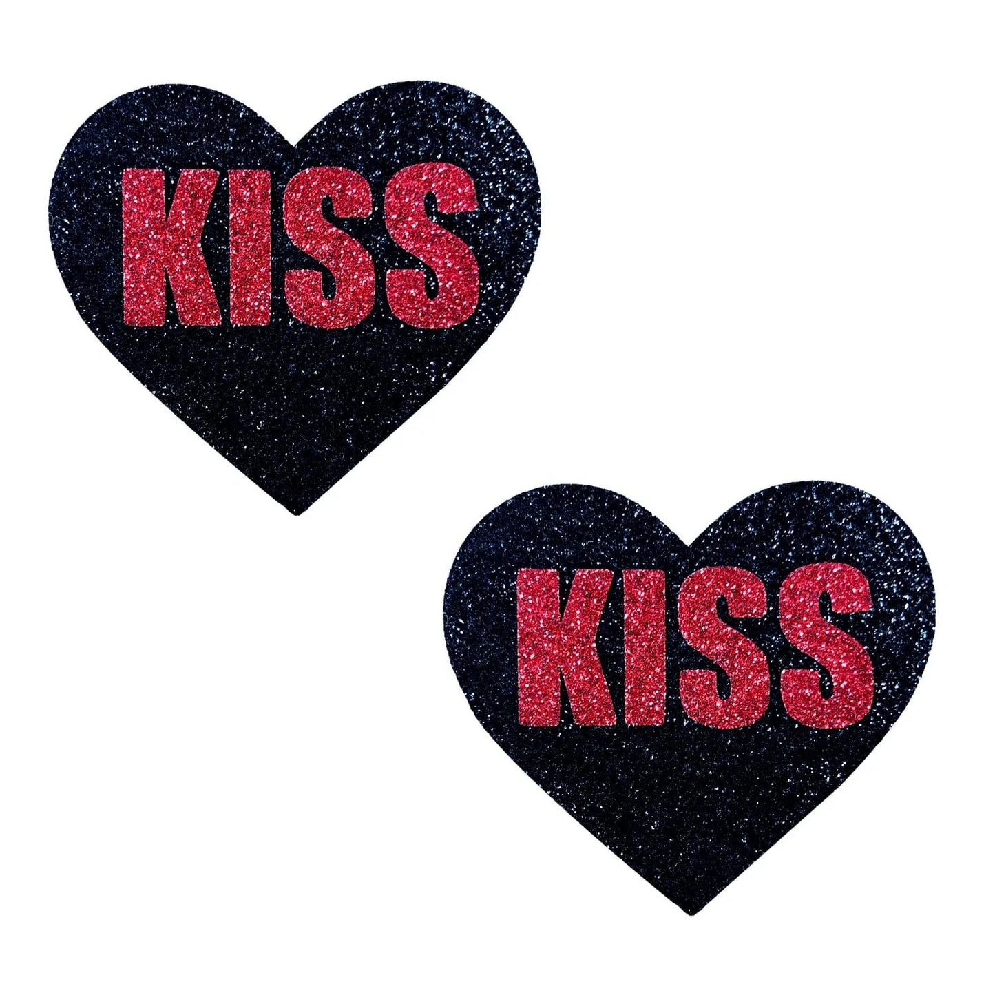 Kiss Red and Black Valentine Glitter Heart Nipple Cover Pasties NN-RKI-HRT-BM