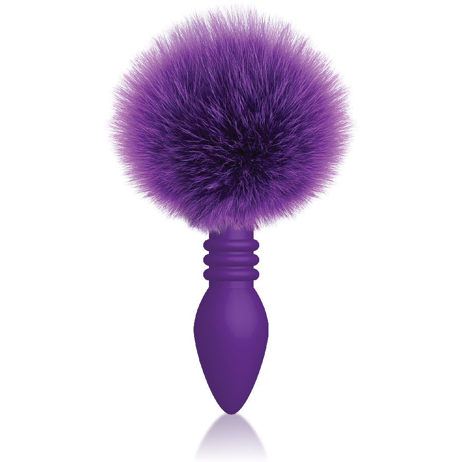 The 9's Cottontails Silicone Bunny Tail Butt Plug - Ribbed Purple IC2687