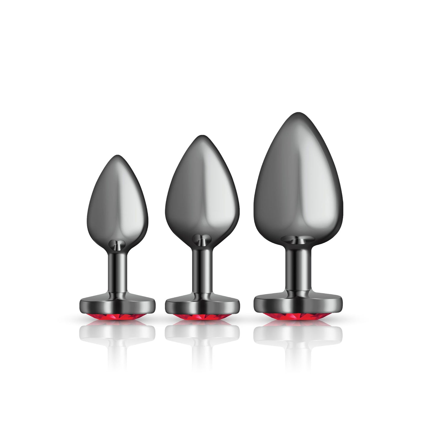 Cheeky Charms - Metal Butt Plug Gunmetal - Heart Dark Red - Anal Trainer Kit VB-CC9152