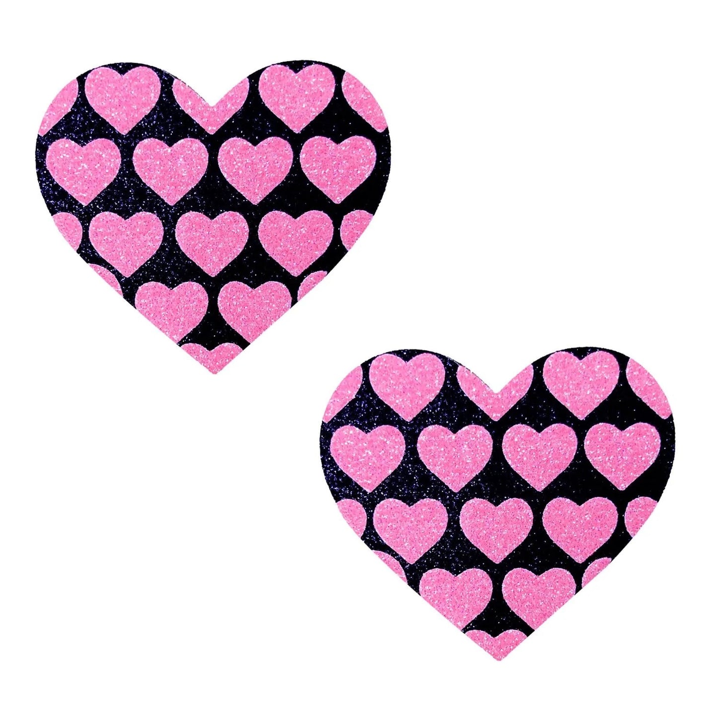 Pink Heart Neon Valentines Black Glitter Heart Nipple Cover Pasties NN-PHT-HRT-BM