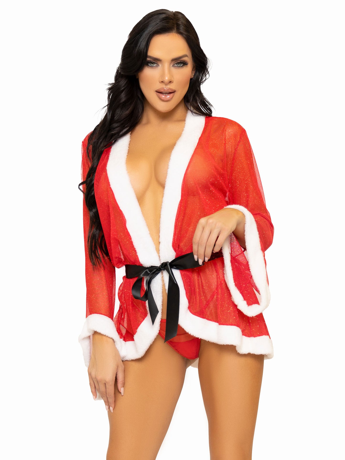 3 Pc Santa Robe and G-String Set - S/m - Red LA-86140SM